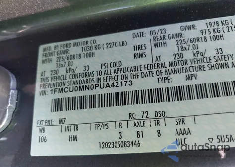 2023 Ford Escape St-Line z USA, uszkodzony, nr VIN 1FMCU0MN0PUA42173